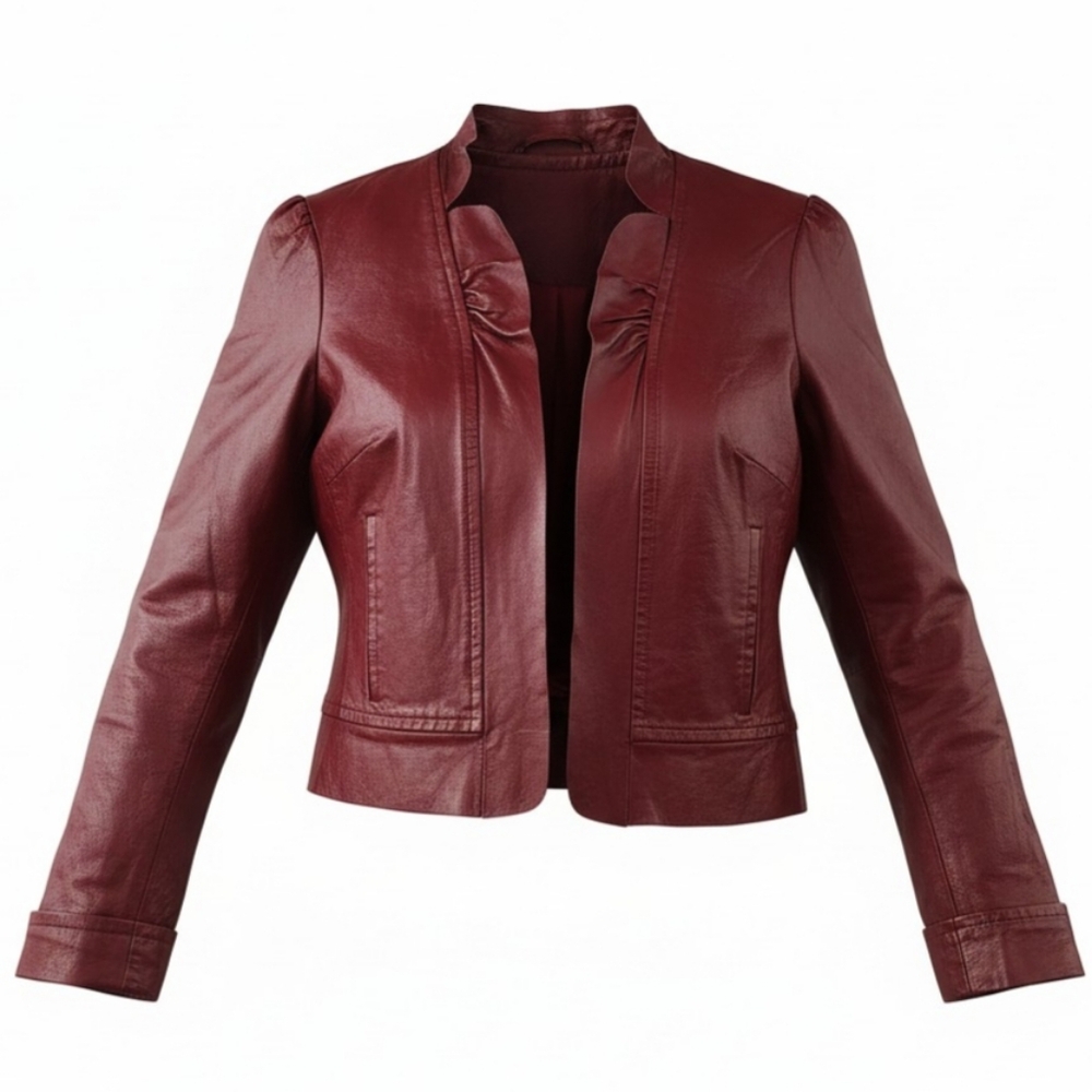 Vintage Brick Red Genuine Leather Cropped Jacket XS Fitted Blazer Style